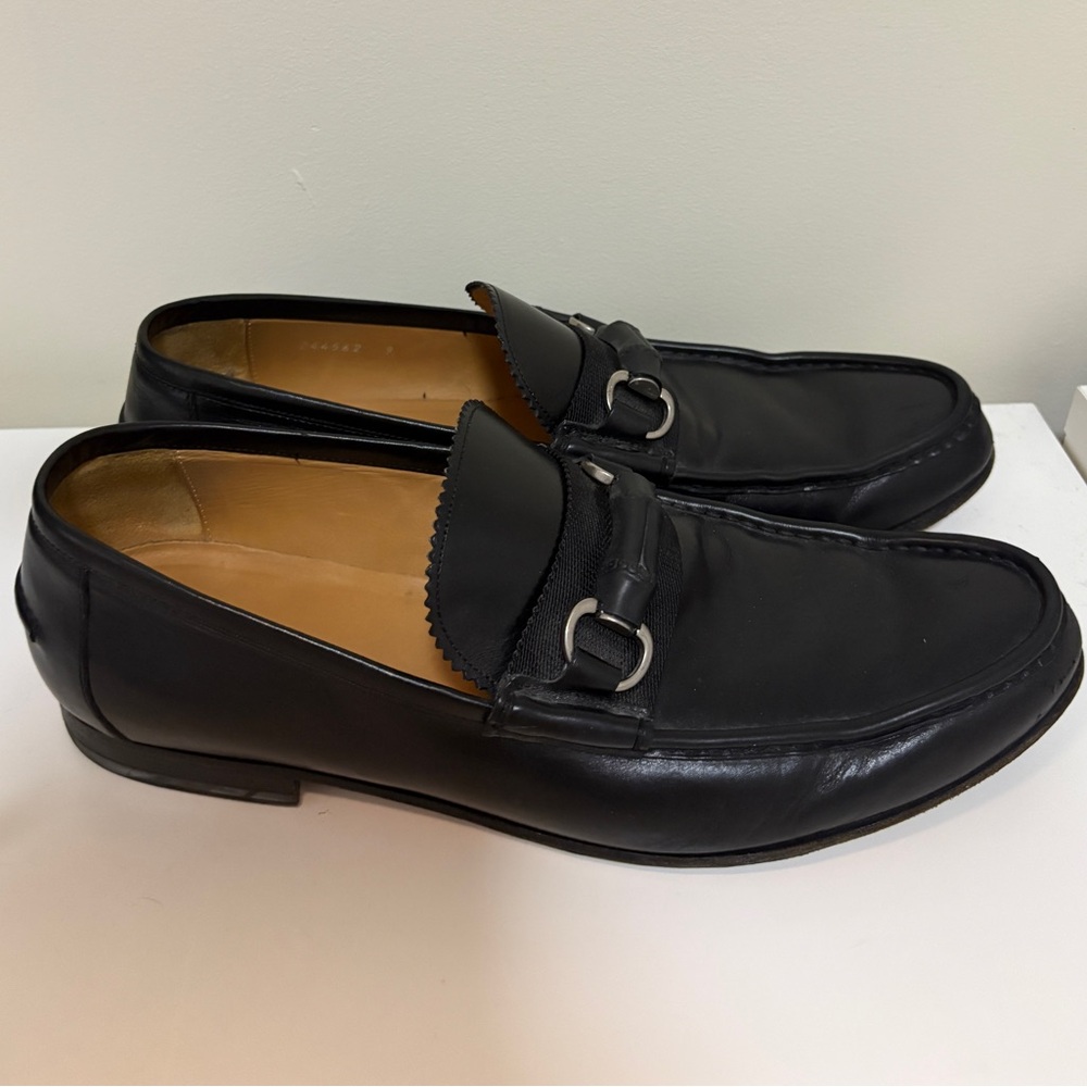 Gucci Black Leather Bamboo Horsebit Slip On Loafers 9 - Picture 3 of 6